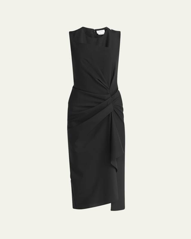Gathered Side Wool Midi Dress